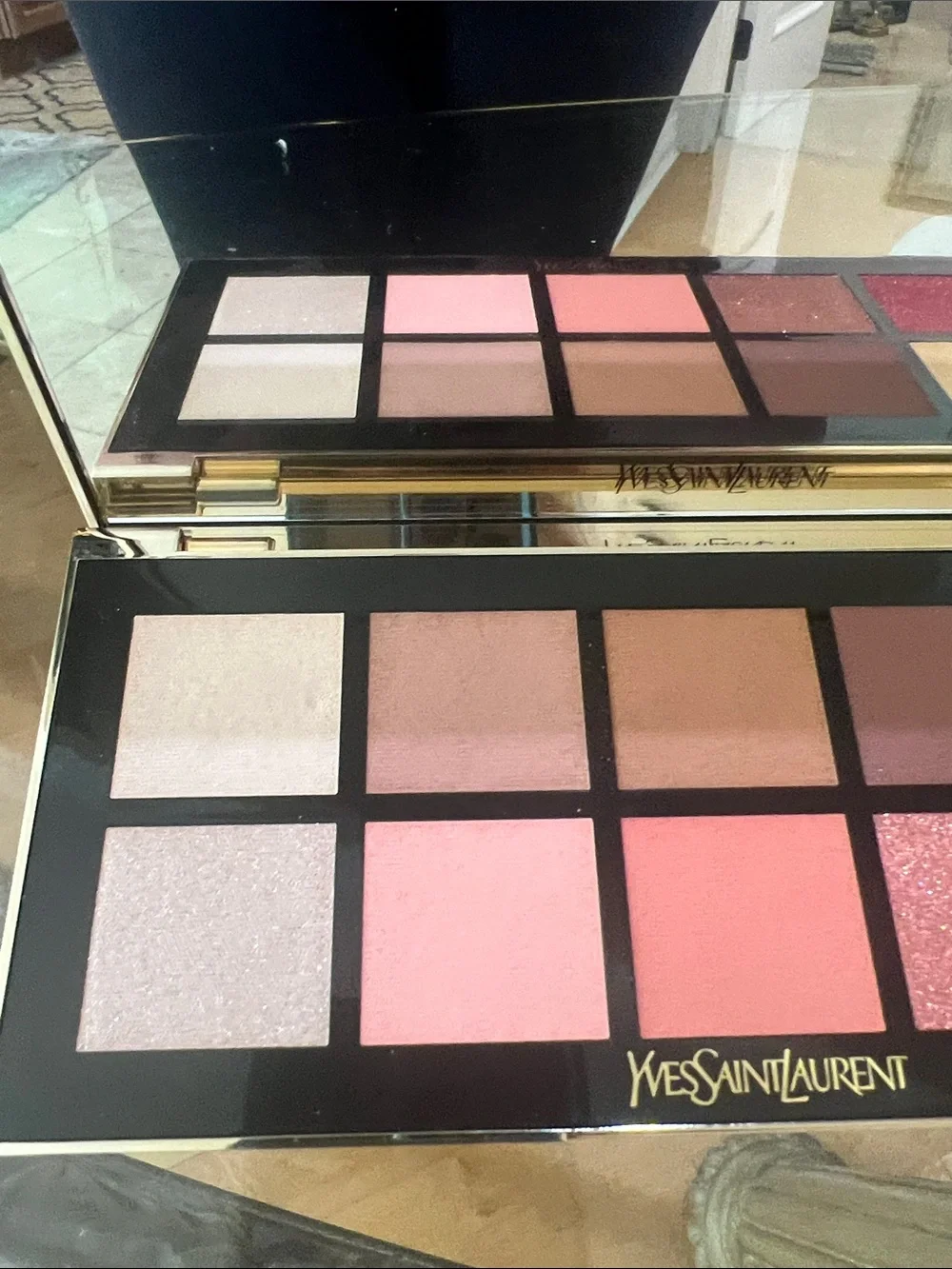 Yves Saint Laurent Black and Gold Quilted Compact Palette